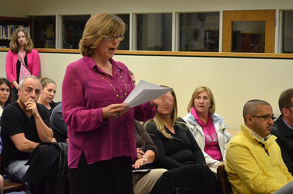 Teacher's Association president Mrs. Kearns at last week's budget meeting. (Courtesy of 27east.com)