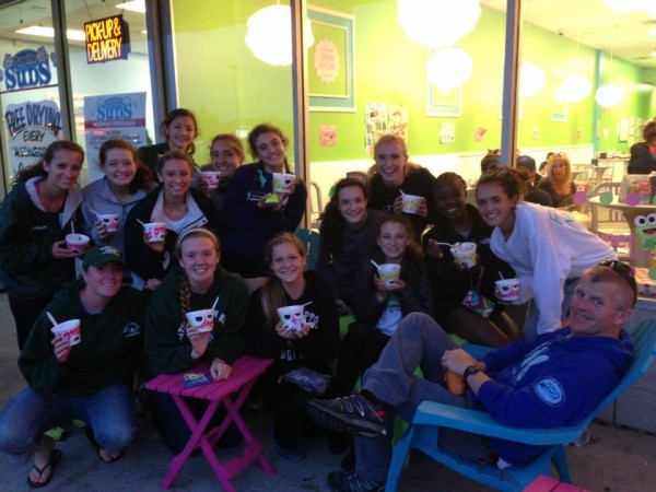 The girls track team celebrating a job well done with frozen yogurt after competing at the Division Meet.