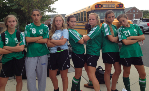 Some of the girls' soccer team looking fierce