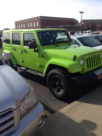 Conor Cassara's bright green Jeep Wrangler 