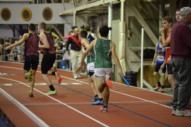 Alex Patricolo hands off the baton during winter track. 