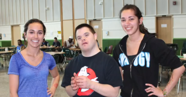 Seniors Jules Robbins and Natalie Reilly with a special olympian at last years event.