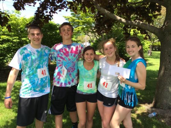 From left to right: Frank Leotta, Henry Seeliger, Kiera Solomon, Laura Halsey, and Sarah Strebel after they crossed the finish line