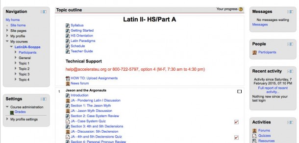 The main page of the online Latin course used by WHB students. 