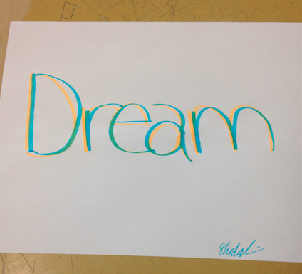 This picture portrays a piece of computer paper with the word Dream written on it. This artwork is meant to serve as a representation of the Dream Act. 

Art drawn and photo taken by Shala Franciosa.  