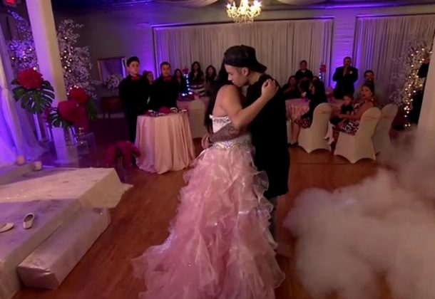 Justin and Ashley dancing at her surprise quinceañera