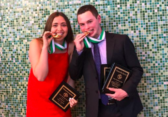 Salutatorian Ariel and Valedictorian Adam at the 2018 Academic Awards.