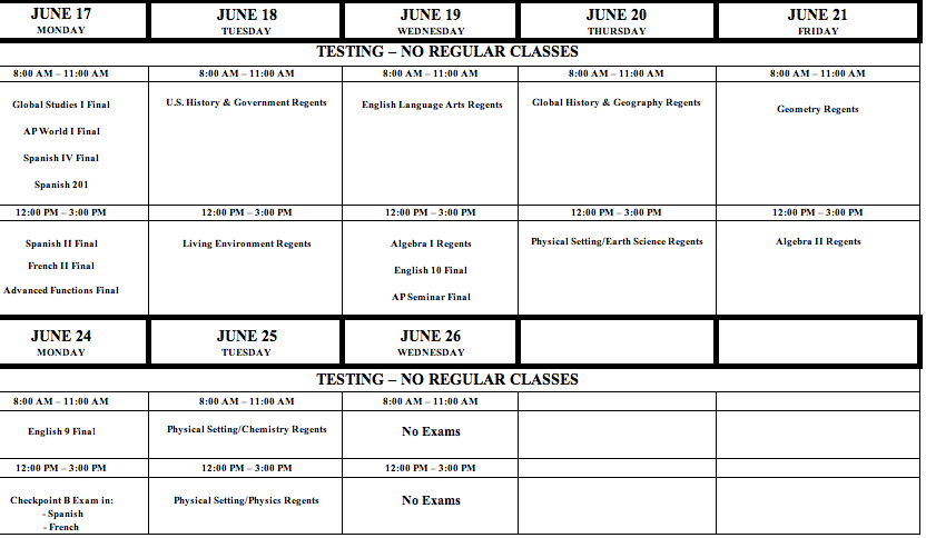 Final exam schedule 2019 