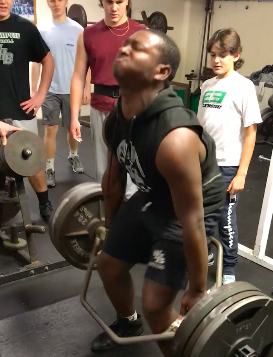 Sophomore Big Terrell TReal Faines with a 405 Dead Lift prepping for next fall