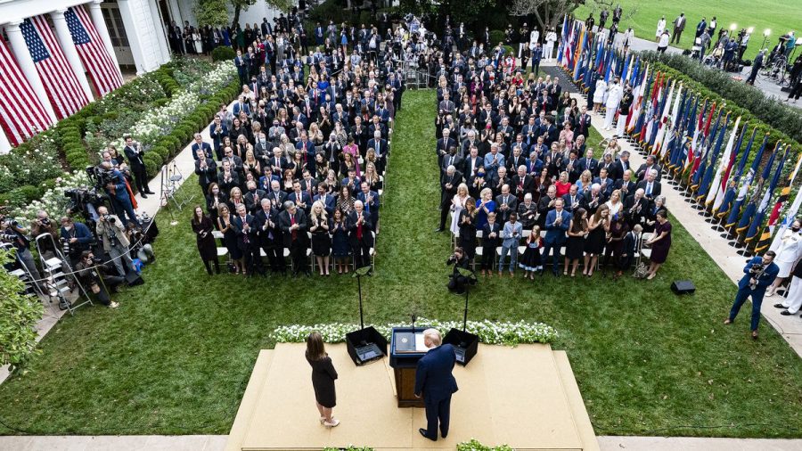 The Supreme Court announcement in the Rose Garden where the latest cases are linked to