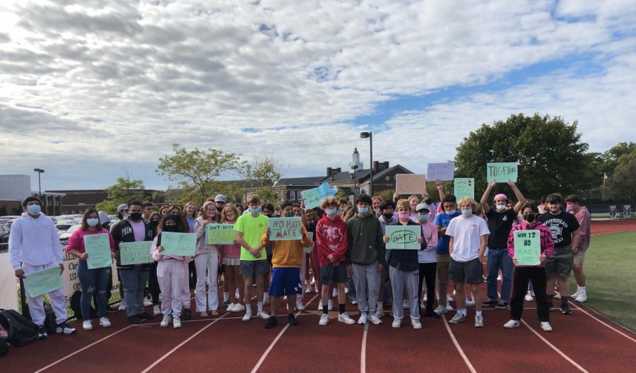 Students walked against hate in their physical education classes.