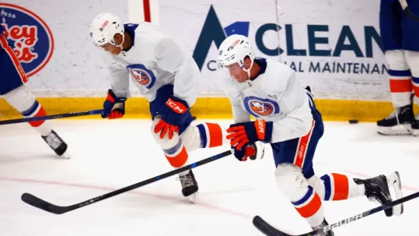 Brock Nelson skating at pre-season camp.