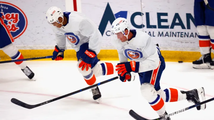 Brock Nelson skating at pre-season camp.